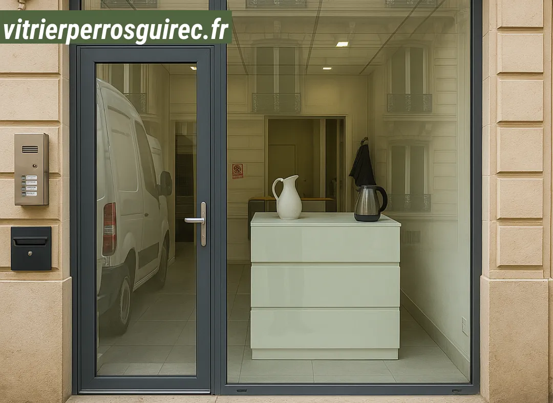 Façade vitrine de magasin en aluminium sur mesure à Perros-Guirec